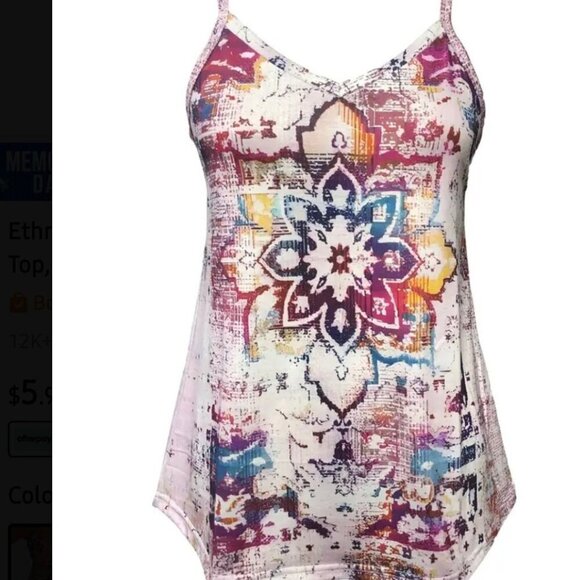 Women'sEthnic Floral Print Cami Top with V-Neck In S-M-L - Picture 4 of 4